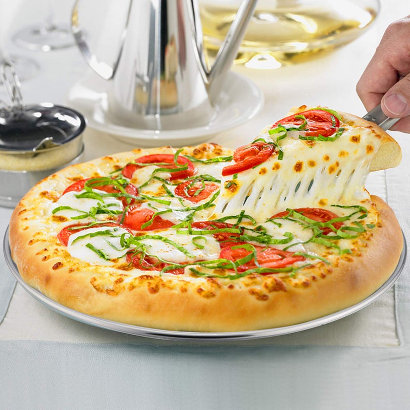 P&P CHEF Pizza Pan Set of 2, Stainless Steel Pizza Tray, Round Pizza Plate For Pie Cookie Pizza Cake, Non Toxic & Heavy Duty, Dishwasher Safe & Easy Clean, 10 Inch & Silver - Image 2